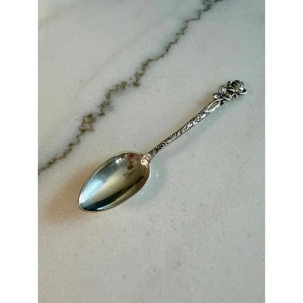 Vintage 800 Silver Hildesheimer Rose Spoon • German Floral Tea Spoon